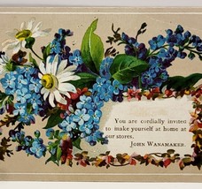 Antique Victorian 1880s Invitation Business Card Floral 3.75 x 2.5 - $26.49
