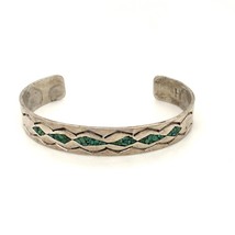 Vtg Signed H Sterling Native American Inlay Turquoise Carved Cuff Bracelet 6 1/4 - £98.92 GBP