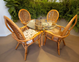 Vintage Palm Springs Rattan Garden Classics Glass Top Table Dinette Set ... - $1,300.99