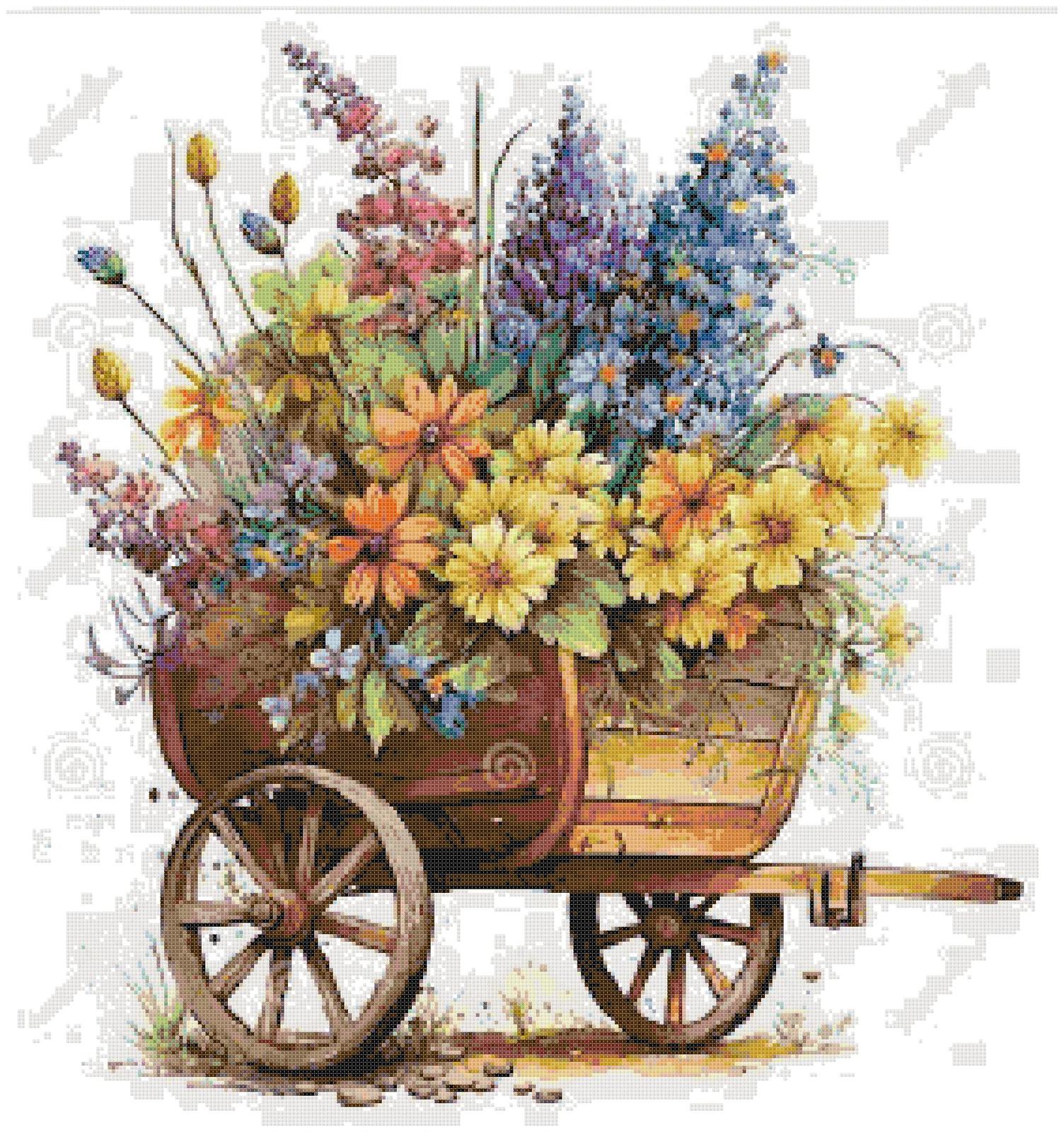 Primary image for Counted Cross Stitch patterns/ Wheelbarrow with Flowers 170