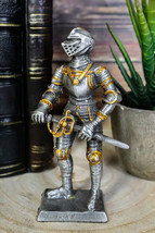 Medieval Pewter English Knight Drawing Sword Statue 4&quot;H Medieval Suit Of... - $21.99