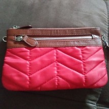 Mighty Purse Red Wristlet Purse Handbag Zip Up Quilted Nylon Pouch Clutch - $12.86