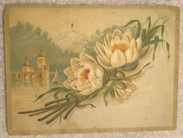 Two White Flowers Castle In Background Victorian Trade Card VTC 3 - £5.44 GBP
