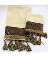 Decorative Bath 3 pc Towel Set Croscill Brown Border Blue Floral Beads - $277.42 MXN