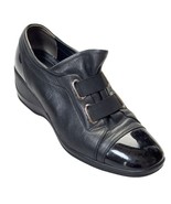 MOOK STYLE Women’s Shoes Black Leather Cap Toe Wedges Heels Size 9.5M - $22.49