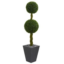Nearly Natural 5726 5 ft. Double Ball Boxwood Topiary Artificial Tree in Slate P - £245.67 GBP