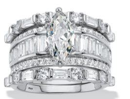 Marquise Cut Cz Bridal 3 Ring Set Band Platinum Sterling Silver 6 7 8 9 10 - £160.84 GBP