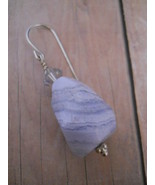 Earrings: Pale Gray Banded Agate, Swarovski Crystals, Sterling Silver - £15.80 GBP
