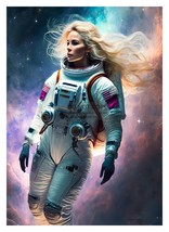 Gorgeous Lady Astronaut Floating Through Space Nebula 5X7 Wall Art Ai Photo - £6.67 GBP