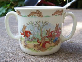 Royal Doulton Bunnykins Two Handled Cup w/ Peter Rabbit &amp; Friends Roller Skating - £11.79 GBP