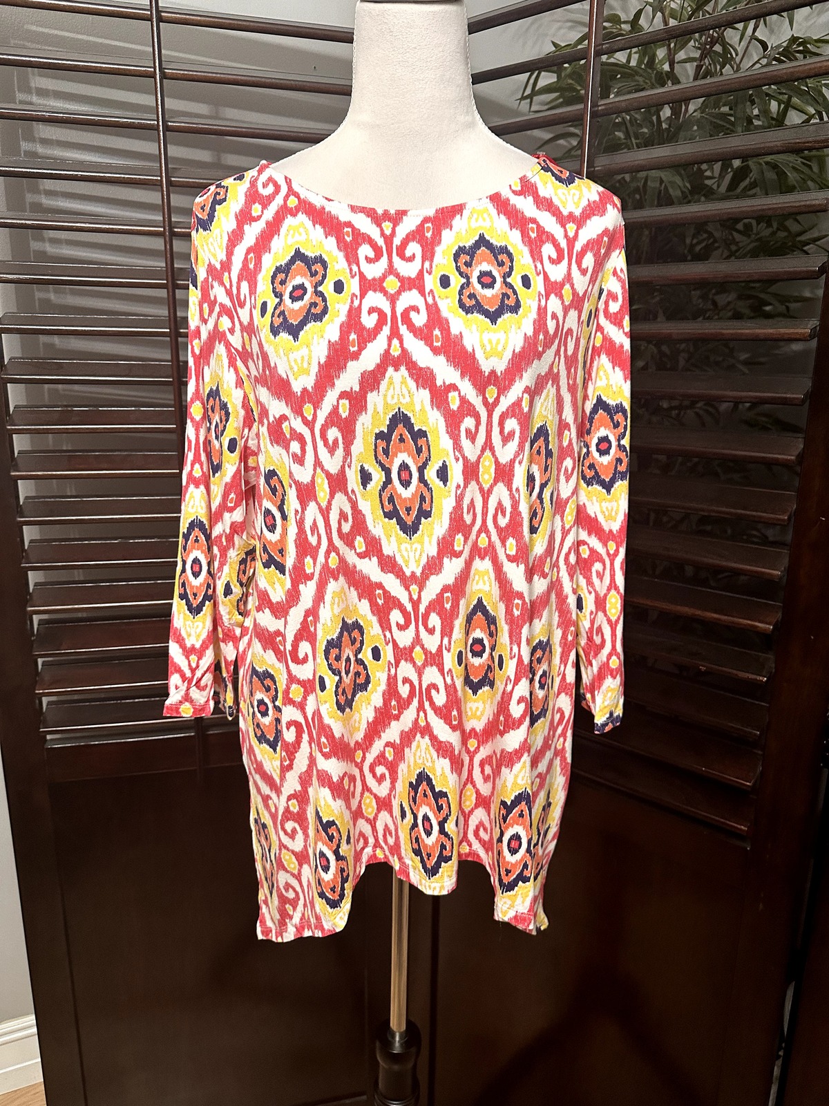 Primary image for Ruby Rd. Women's Red/Yellow Abstract 3/4 Sleeve Blouse L NWT