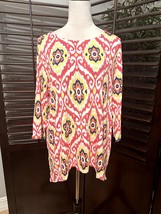 Ruby Rd. Women&#39;s Red/Yellow Abstract 3/4 Sleeve Blouse L NWT - £16.12 GBP