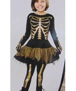 Girls Gold Skeleton Black Shirt Skirt Leggings Gloves 5 Pc Halloween Cos... - £21.48 GBP