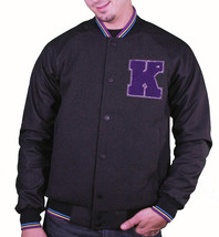 KR3W Breakdown Heather Charcoal Gray Varsity Letterman Wool Jacket Terry... - $54.69