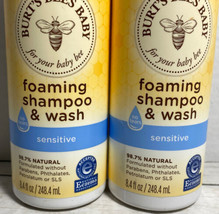 Burt&#39;s Bees Baby Sensitive Foaming Shampoo &amp; Wash 98.7% Natural 2 Bottles - £14.00 GBP