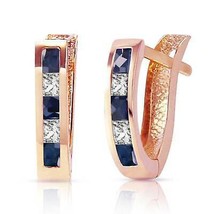 1.26 Carat 14K Solid Rose Gold Sapphire White Topaz Hoop Earrings - £216.29 GBP