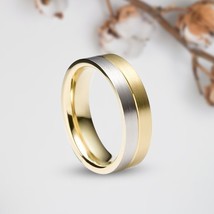 Matte Brushed Comfort-Fit Silver Wedding Band Ring in 14K Two Tone Gold Over-7mm - £91.82 GBP