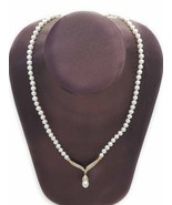 Estate Diamond &amp; Pearl Y-Drop Station Bead Necklace 10k Gold 18.5&quot; - £718.62 GBP