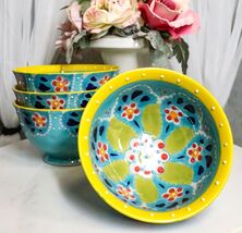 Luxury Ottoman Style Textured Dining Bowls Set of 4 Ocean Blue Tapestry ... - €34,43 EUR