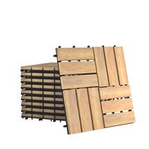 10Pcs 12&quot; X 12&quot; Acacia Wood Deck Tiles Interlocking Patio Pavers Check Pattern - £68.88 GBP