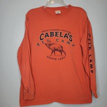 Cabelas Mens Shirt Large Long Sleeve Orange Cotton Pullover Elk Camp Hunting - $12.99