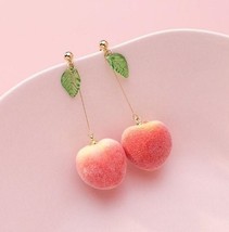 Peach Earrings, Peach Dangle Earrings, Fuzzy Earrings, Fuzzy Peach Earrings, Hug - £21.03 GBP