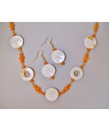 Quartzite Shell Necklace Earring Set Orange Cream Gold Beaded Gemstone H... - £51.95 GBP