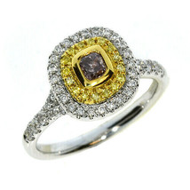 0.70ct Natural Fancy Pink &amp; Yellow Diamonds Engagement Ring 18K Gold - £2,565.43 GBP