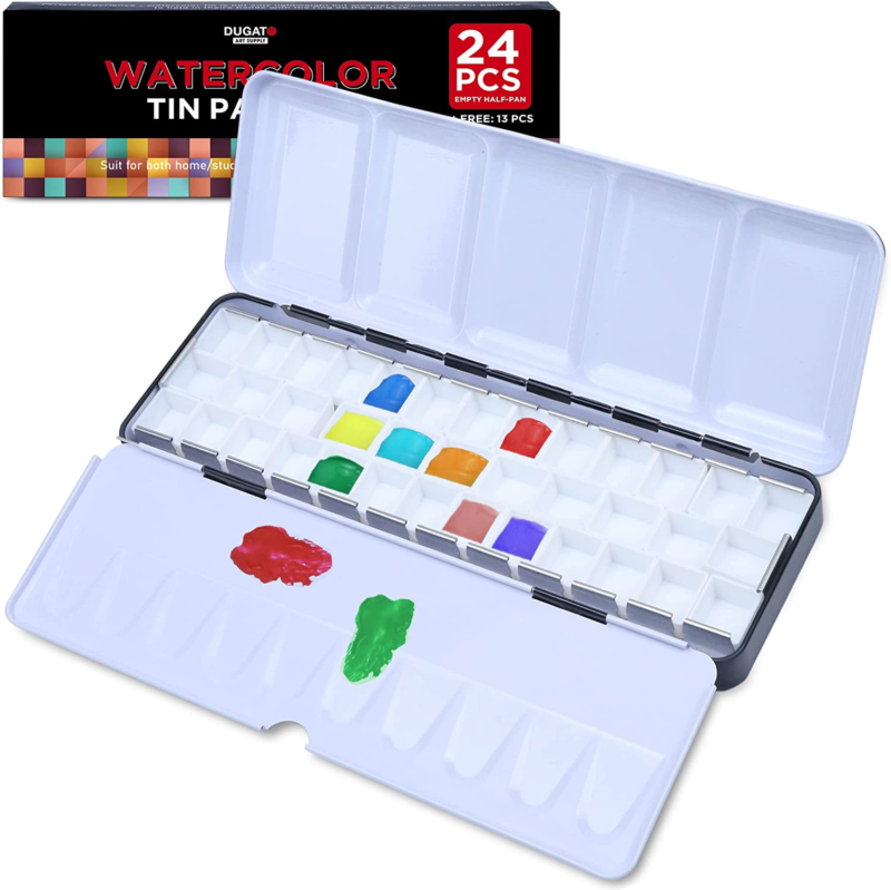 Primary image for Empty Watercolor Palette with Lid by Dugato, 24+13 Half Pans with Fold-Out Palet