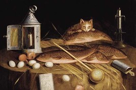 Kitchen Still Life with Fish and Cat 20 x 30 Poster - $25.98