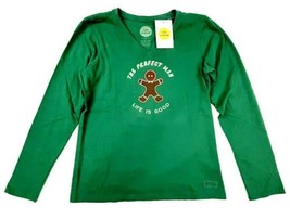 Life Is Good Women&#39;s V-Neck T-Shirt Size XS Green Cotton TG4 - £13.15 GBP