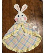 Vtg Fisher Price Security Blanket Bunny Lovey Plaid Yellow Satin Trim Bl... - $1,880.72 MXN