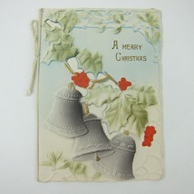 Victorian Card Christmas Die cut Holly Silver Bells 3D Embossed Booklet Antique - £15.68 GBP