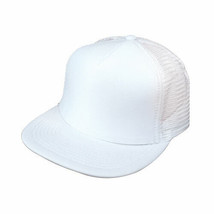 White Trucker Hat 5 Panel Flat Bill Summer Mesh Back Hat 1dz New 5FBC WHT - £76.52 GBP