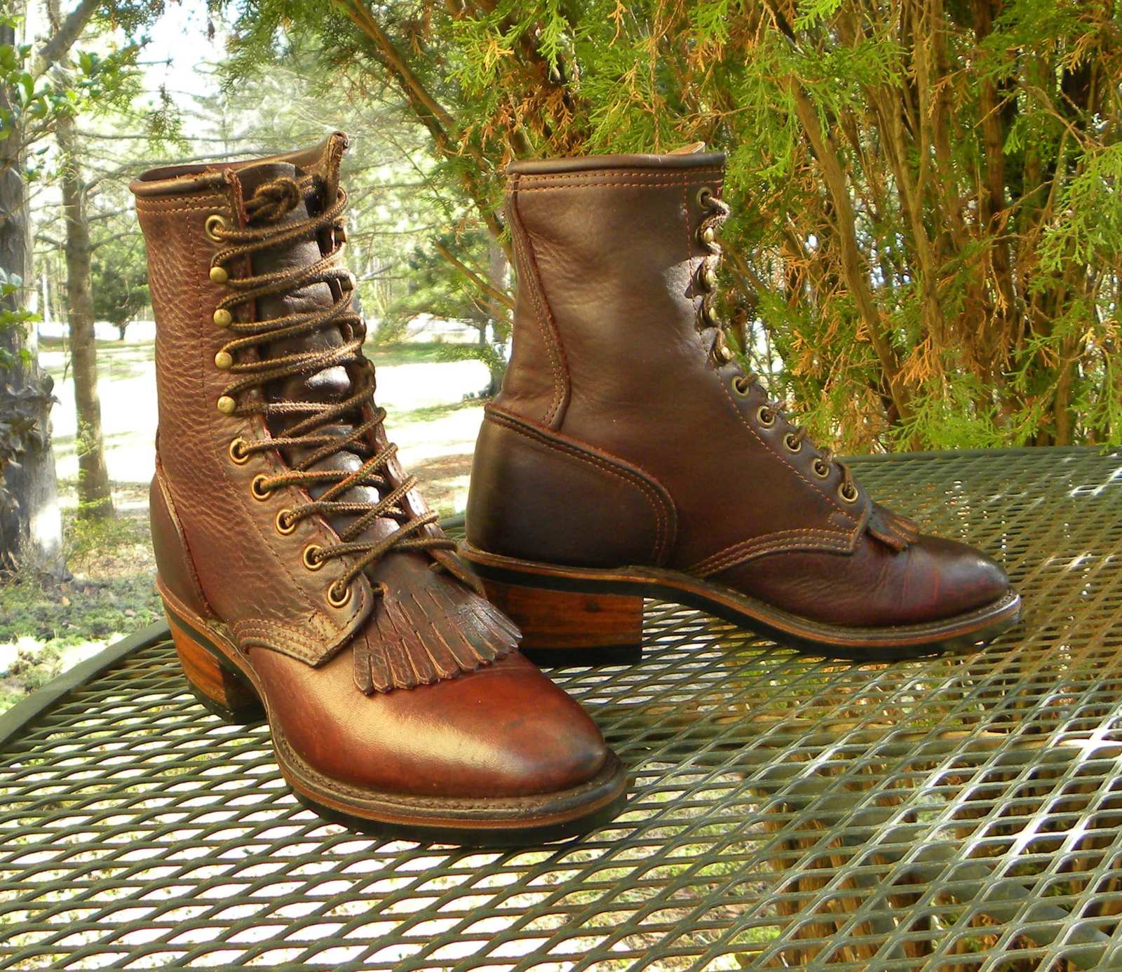 PD Tuff USA Leather PACKER Boots Western Lace up stacked Heels Kilties W... - $129.95