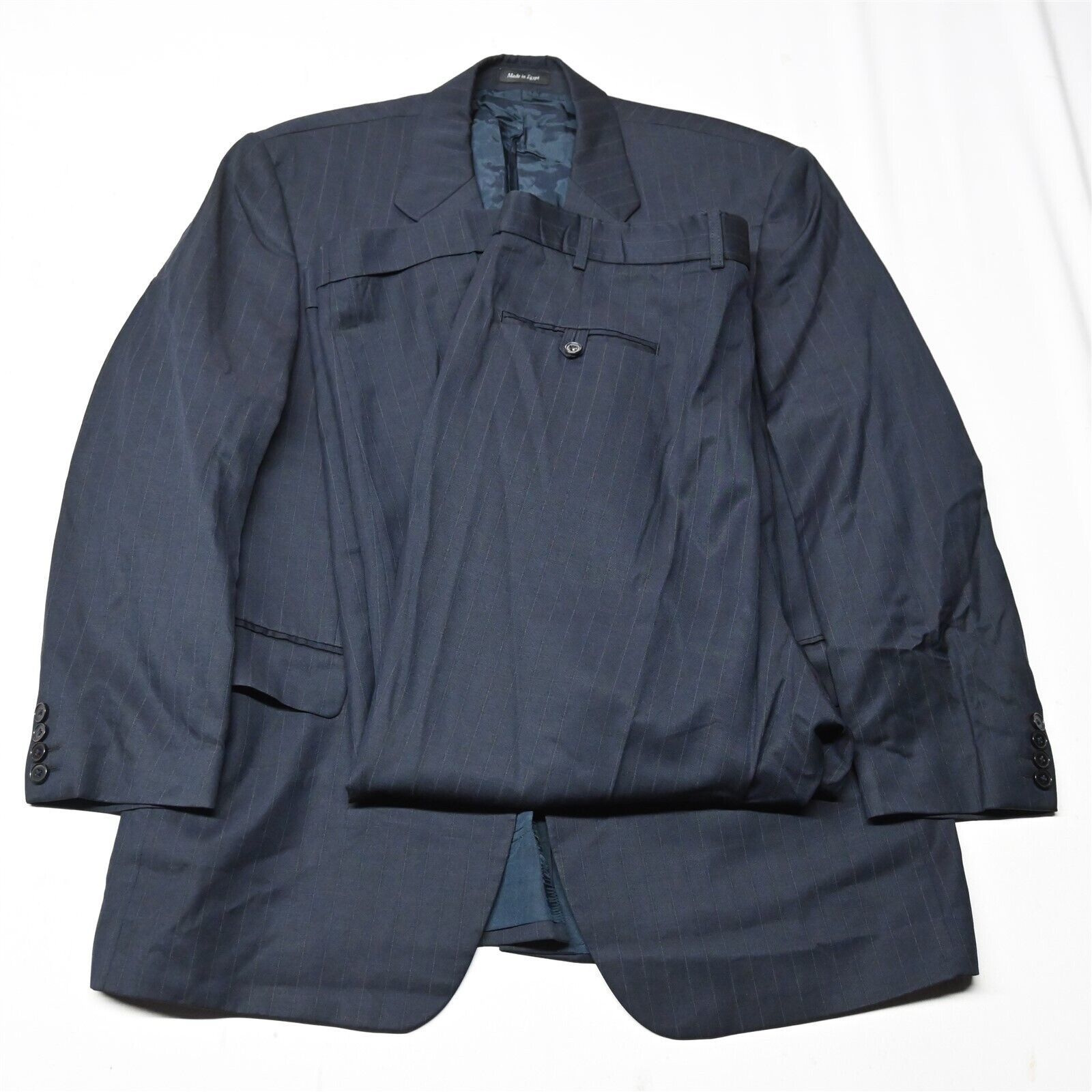 Alexandre Savile Row 46R 38x29 Navy Stripe 100% Wool Mens Jacket Pants Suit - £75.88 GBP