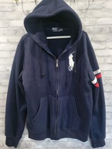 Vtg 90-00’s Ralph Lauren Women Blue Hoodie Big Polo PONY Rider Logo Full... - $1,332.57 MXN