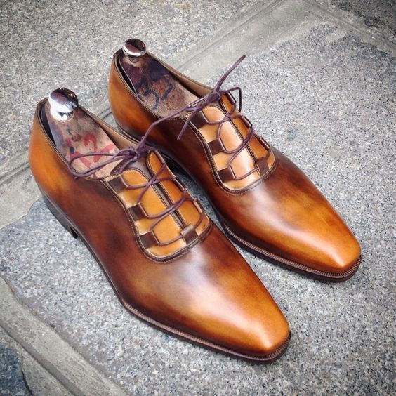 NEW Handmade Men Tan Color shoe, Men Brogue Lace Up Leather Party Wedding Dress