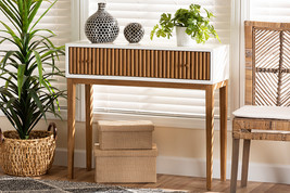 Luxio Two-Tone Natural Brown and White Bayur Wood 1-Drawer Console Table - $5,556.22 MXN