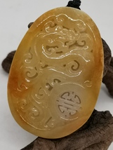 Icy Ice Yellow Hollow Hand Carved Natural Burma Jadeite Jade Dragon Pendant - £4,316.52 GBP