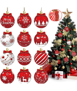 24Pcs Red and White Christmas Ball Design Hanging Wooden Ornaments Set D... - $17.75