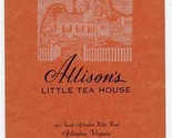 Allison&#39;s Little Tea House Menu Arlington Virginia 1948 - $84.06