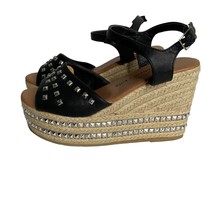 Olivia &amp; Kate Platform Wedge Sandals Size 6 Black Studded Espadrille Ank... - $23.07