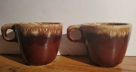 Hull Pottery Brown Drip Mugs Lot Of 2 Cups Ovenproof Vintage Coffee USA - £19.41 GBP