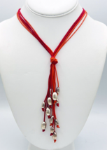 Signed Milor Italy 925 Sterling Silver Red Orange Silk Cord Y Necklace - £23.37 GBP