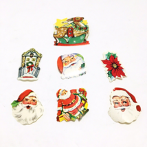 Lot of 7 Vtg MCM Christmas Seals Gummed Back Holidays 50&#39;s Santa Reindeer Rare - £11.15 GBP