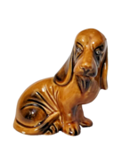 Vintage Ceramic Bassett Hound Dog Figurine Glazed Brazil Brown Angry Grumpy - £7.76 GBP