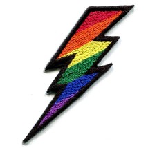 Rainbow Lightning Bolt Iron On Patch 2.75&quot; Gay Lesbian Lgbtq Pride Flag Applique - £3.95 GBP