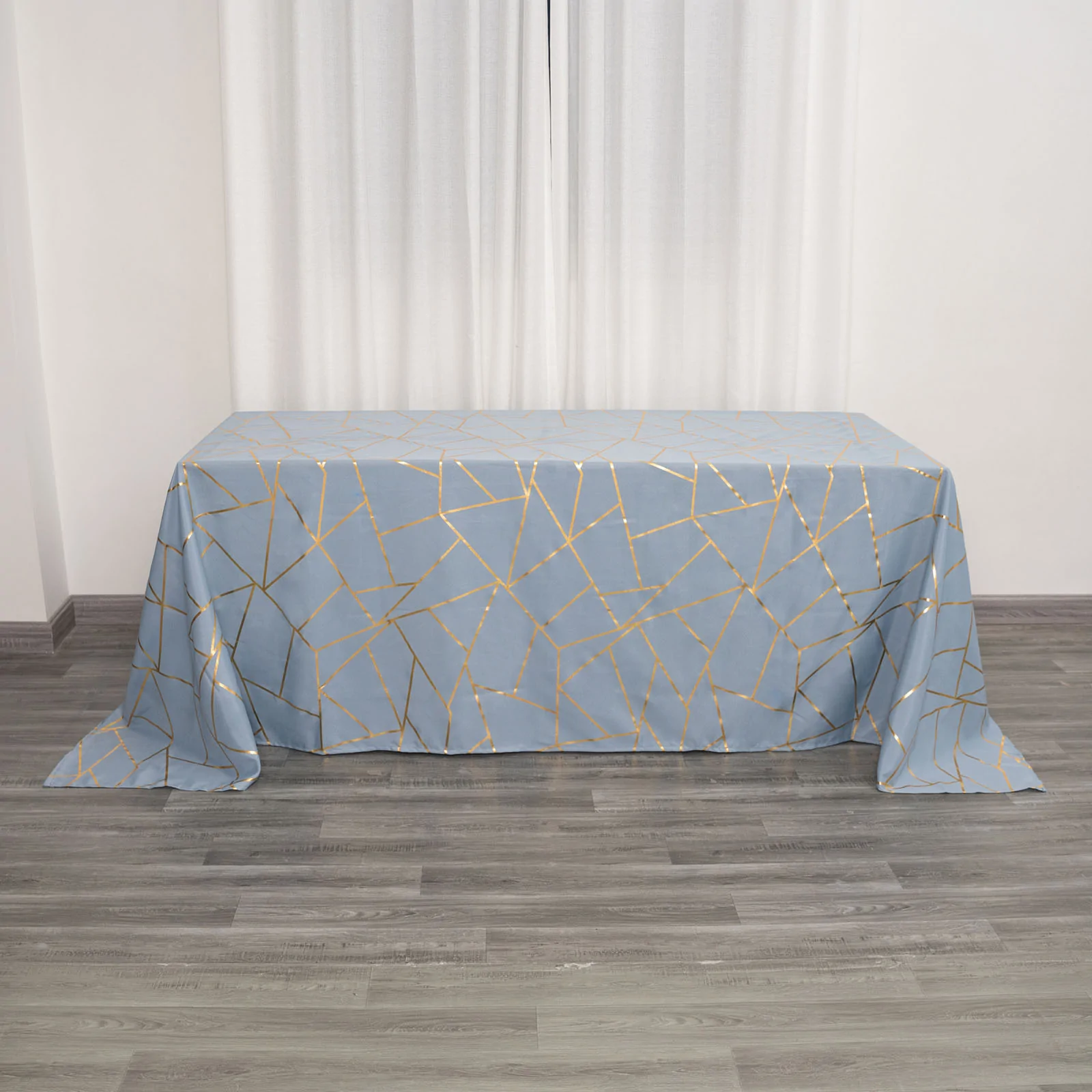 Dusty Blue - 90&quot;x132&quot; Rectangle Polyester Tablecloth Gold Foil Geometric - £39.86 GBP