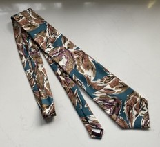 Vintage 80s 90s Oscar De La Renta Silk Tie Abstract Leaves Floral - £7.10 GBP